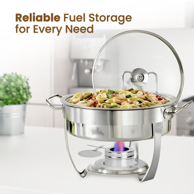 CHEFQ Stainless Steel Chafing Wick Fuel Holders with Safety Cover