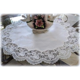 Galleria di Giovanni Large Doily Royal Rose European Lace Antique White Topper Dresser Scarf 23"