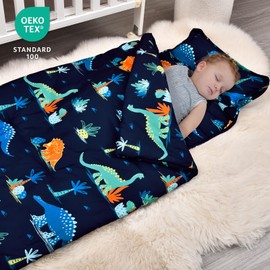 david's kids Toddler Nap Mat Set with Removable Pillow, Ultra Soft Slumber Bags for Boys, Perfect for Preschool, Daycare, Kids Sleeping Bags with Rollup Design, 50"x20", Dinosaur