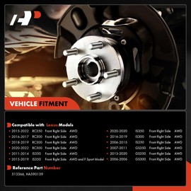 A-Premium Front Right Wheel Bearing and Hub Assembly with 5-Lug Compatible with Lexus IS250 06-15, IS300 16-19, IS350 11-20, GS300 06, GS350 07-20, RC300 16-22, RC350 15-22, AWD