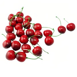 20PCS Realistic Artificial Cherries, Fake Fruit Decor - Lifelike Red Cherry for Kitchen, Party, Wedding, Table Centerpiece, Photography Props, DIY Crafts - Non-Toxic PVC, Bulk Fake Cherries