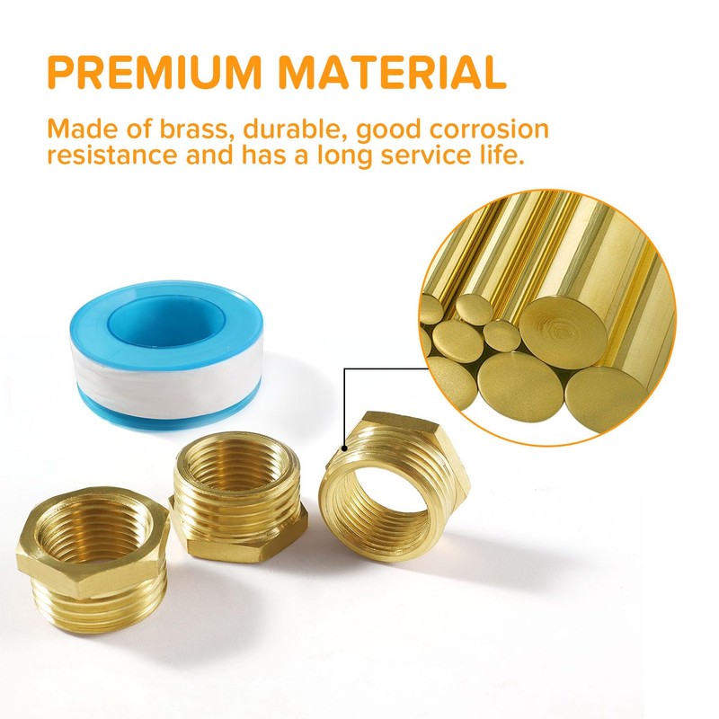 Lyeteung 3 pieces brass reducer G1/2 male thread to G3/8