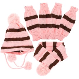 POPETPOP Puppy Hat Knitted Winter Dog Scarf Hat Set - Winter Warm Caps Neck Warmer Dog Costumes Knitted Scarf Hat Leg Warmers Winter Striped Knitted Hat Leggings for Small Dogs Puppy
