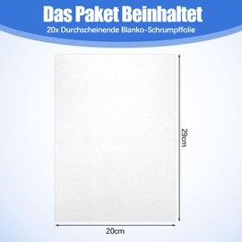 DONQTWAY 20 Stück Schrumpffolie, Schrumpffolie Bedruckbar A4 Transparent, Shrinking Paper, Prägefolie, Schrumpfpapier, Shrink Folie, Folienspaß für DIY Deko, Schlüsselanhänger, Handwerk, Kinderkunst