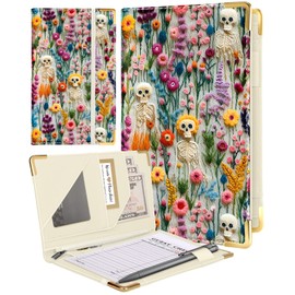 Slohif Server Book for Waitress Cute Serving Books with Zipper Pocket Accessories Leather Server Check Book Restaurant Waiter Server Booklet Organizer Ticket Book Holder Skull