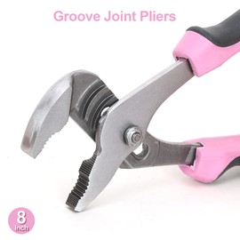 FASTPRO 5-Piece Pink Utility Pliers Set with Storage Bag, Includes Groove Joint, Diagonal, Long Nose, Slip Joint Pliers and 8" Adjustable Wrench