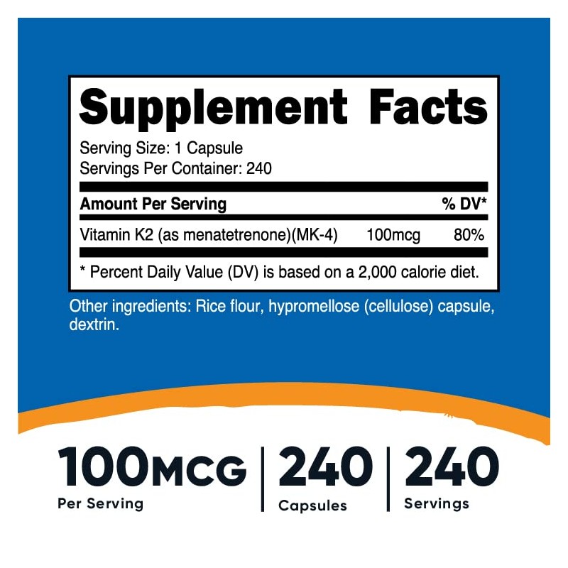 Nutricost Vitamin K2 (MK4) 240 Capsules (100mcg) - Gluten Free