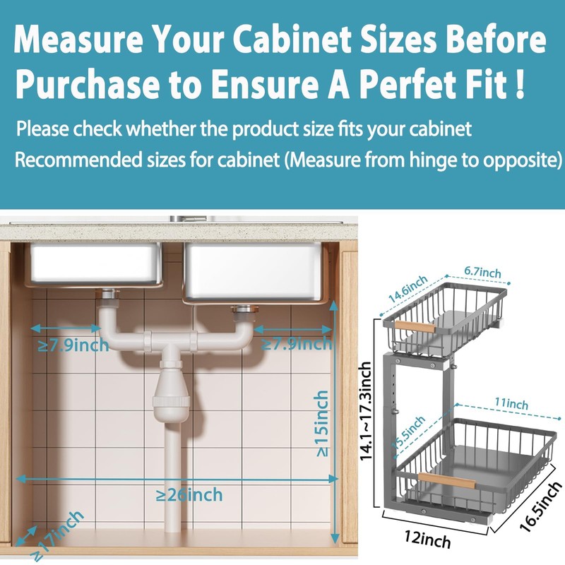 Liuoud Under Sink Organizer Storage 2 Pack, 2 Tier Slide