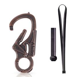 [Ahiller] Carabiner, Keychain Set, Double Lock Design, Tungsten Tip Cone, Small Alloy Canabilla with 2 Straps Suitable for Camping, Hiking, Fishing, Outdoor Survival, etc, 1 x Red Copper Color [With