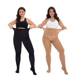 CozyWow Women's Tights Elastic Semi Opaque Tights Plus Sizes XL-4XL, Black+Skin Colour(36D)