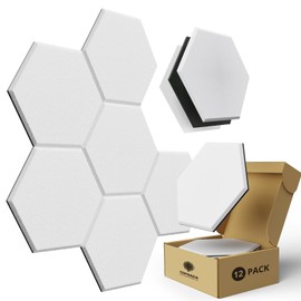 Topnaca 12 Pack Soundproof Wall Panels PRO, Hexagon 12" X 12" X 0.4" Mass Loaded Vinyl Sound Proof Panels, High Density Acoustic Panels Self-adhesive, MLV Insulation Sound Deadening Panels (White)