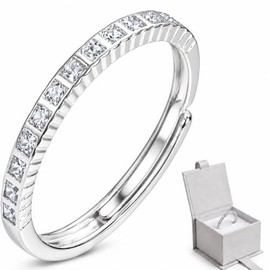 OLEA Anillo Ajustable de Promesa o Compromiso, Churumbela Plata 925 con Zirconia Cuadrada, Anillo Plata 925 Mujer, Empaque Perfecto como Regalo para E