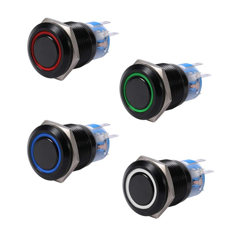 Push Switch 12V-19 mm 12 V Switch Self-Locking Waterproof Metal