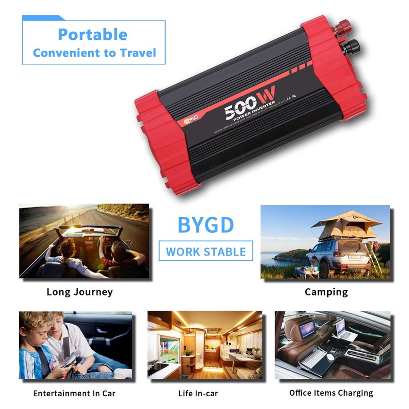 BYGD 500W Car Power Inverter DC 12V to 110V AC