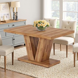 HIGREENA 47" Dining Table, Wooden Kitchen Dinner Table Heavy Duty, Farmhouse Table for Dining Room, Living Room Space Saving, Brown