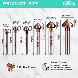 LEKOMESH Countersink Set for Metal - Countersink Drill Bit Set 6 Pieces Diameter 6.3-20.5 mm Made of HSS Steel Cobalt Countersink Drill Bit Set for Stainless Steel Iron Aluminium Wood M35 Round Shank