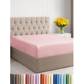 Twin XL Size Fitted Bed Sheet - Hotel Luxury Single Fitted Sheet Only - Fits Mattress Up to 16 - Extra Soft, Wrinkle Free, Breathable - Bottom Fitted Sheet - Baby Pink Single Fitted Sheet Only