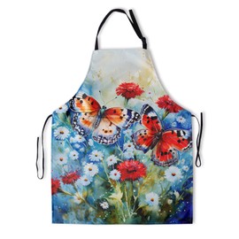 Watercolor Floral Butterfly Artist Apron - Butterflies Painting Aprons for Adults Daisy Flowers Apron with 2 Pockets Art Bib Apron Home Kitchen Baking Grill