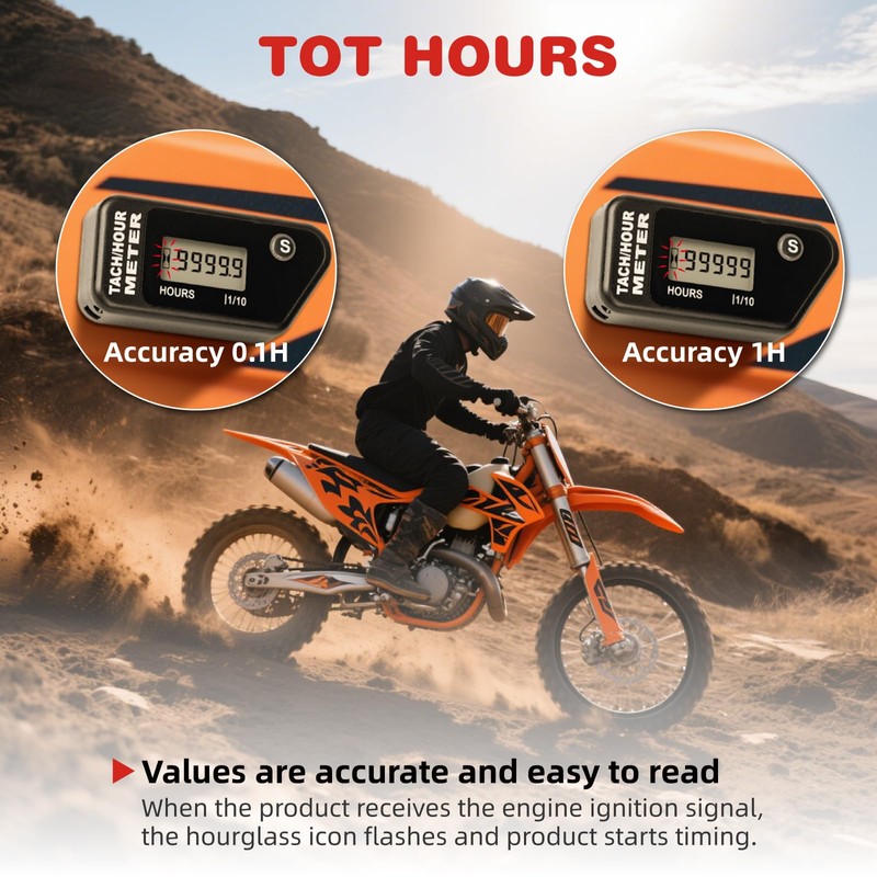 RileyFine RQ-HM016R Digital Hours Tachometer, Black