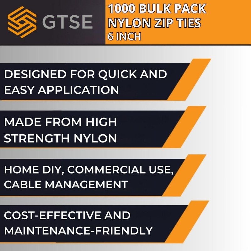 GTSE 6” Red Zip Ties, 1,000 Bulk Pack, 40lb Strength,