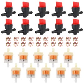 Dokili Motorcycle Gas Fuel Filter Kit, 10 x Universal Fuel Tap 6 mm, 10 x Fuel Filter, 20 x Clamps, Lawn Mower Accessories for 1/4 Inch Fuel Line, for 698183 494768