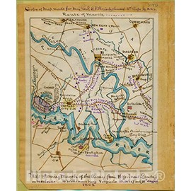 Historic 1862 Wall Map - Map shewing [sic] March of The [U.S.] Army from Harrison's Landing or Westover to Williamsburg, Virginia, 15th, 16th, 17th and 18th August. 37in x 44in