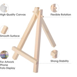 Pack of 12 Mini Canvas with Mini Easel 8 x 8 cm / 3 x 3 inches, Small Wooden Triangle Easel Canvases for Painting for Drawing Wedding Decoration Name Plate