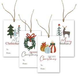 Christmas Gift Wrapping Tags with Hemp Rope, Christmas Hang Name Tags Label Gift Tags, Xmas Gift Favor Tags for Xmas Party Decor, Christmas Gift Wrapping Decorations, 40 Tags and 40 Hemp Rope - DH059