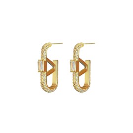 Earrings for Women Sterling Silver 925 Square Stud Earrings Hypoallergenic Geometric Letter Earrings Fashion Jewellery Earrings for Women and Girls Gold/Silver, Alloy Steel