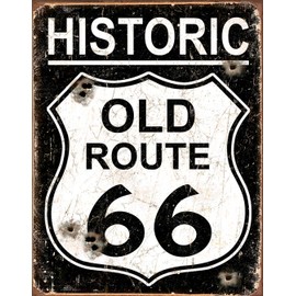 Desperate Enterprises Historic Old Route 66 - Weathered Tin Sign - Nostalgic Vintage Metal Wall Décor - Made in USA