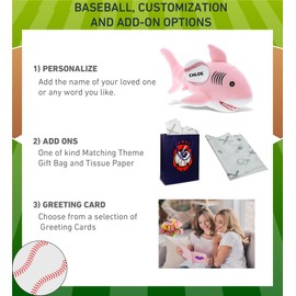 DolliBu Pink Shark Stuffed Animal with Baseball Plush – Soft Huggable Shark, Adorable Playtime Shark Plush Toy, Baseball Plush Doll Animal Toy for Kids and Adults – 12 Inch