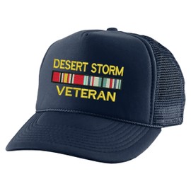 ALLNTRENDS Trucker Hat Desert Storm Veteran Cap Baseball Adjustable Military Embroidered Snapback (Navy Blue)