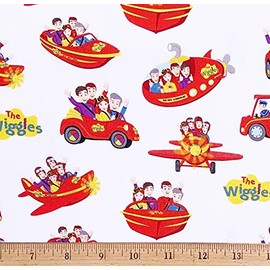 Fat Quarter - The Wiggles Big Red Bus & Car on White Cotton Fabric - 18" x 22" Fat Quarter