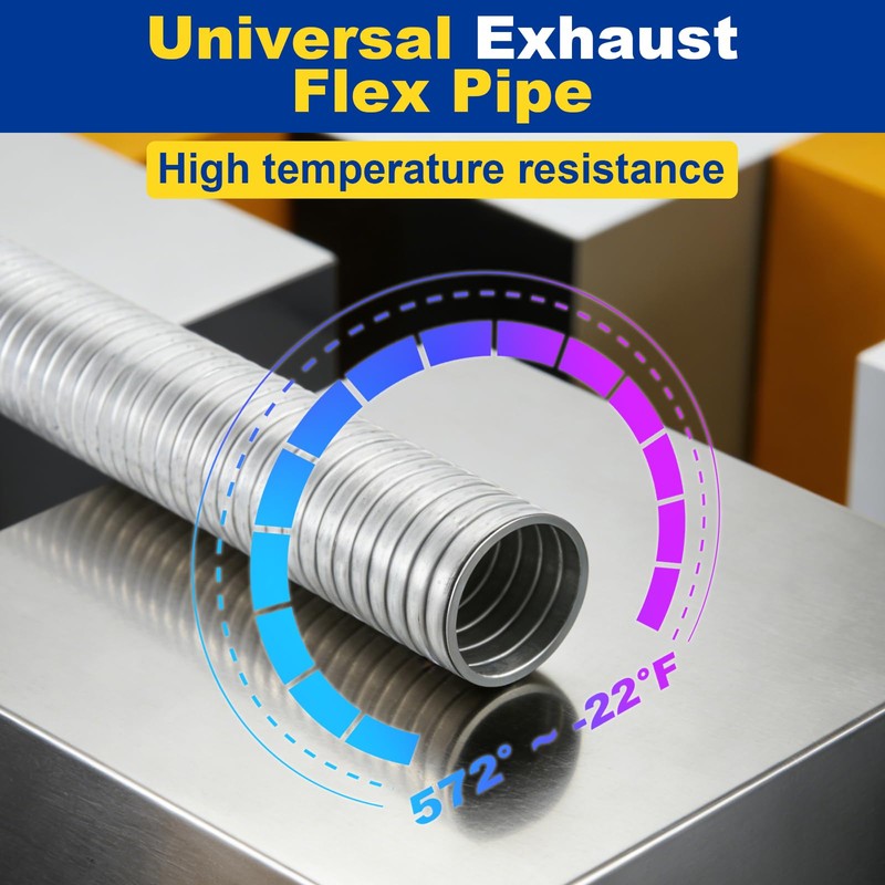 Piclafe 3" x 16.5" Length Universal Exhaust Flex Pipe, 3