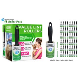 Value Lint Rollers – Extra Sticky Lint Remover for Pet Hair, Clothes, Furniture, and Car – 100 Easy Peel Sheets per Roller – 48 Pack