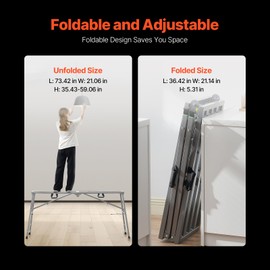 VEVOR Work Platform, 71"x 15" Portable Scaffolding Platform, Folding Steel Step Ladder Adjustable Height 35.4"-59.1", 800 lbs Load Capacity, Non-Slip Drywall Painting Stool for Cleaning &Washing