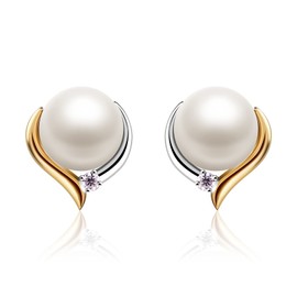 Jewlldeen Women's Pearl Earrings with 7 mm Pearl Diameter, 925 Sterling Silver Stud Earrings, Pearl Jewellery for Mother's Day, Valentine's Day, Birthday Gift