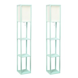 Maykoosh Tuscan Temptations Floor Lamp with Etagere Organizer Shelf, 2 USB Ports, 1 Charging Outlet, and Linen Shade, Minor Assembly Required