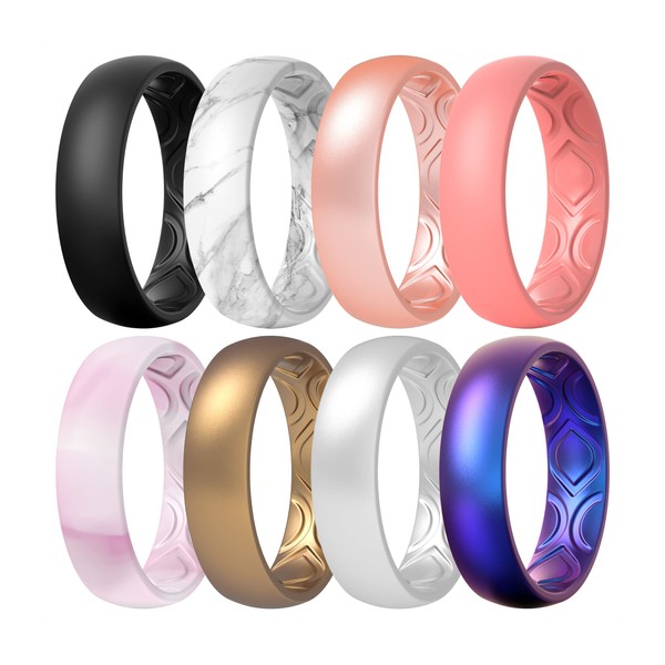 ThunderFit Silicone Wedding Bands Promise Rings for Women, Breathable Air Grooves 5.5mm Width - 1.5mm Thick (Women Bronze, Rose Gold, Galaxy, Silver, Light Pink, Marble, Black, Faint Red - Size 5.5 - 6 (16.5mm))