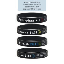 Ezekiel Gift Co. (12-pack) Assorted Bible Verse Bracelets - Wholesale Bulk Pack of Religious Silicone Rubber Wristbands for Men Women