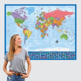 Giant World Map - Mega Map of the World - Laminated - 46" x 60" [Blue]