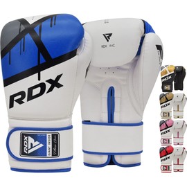 RDX Boxing Gloves Muay Thai Punching Bag Training Sparring Kickboxing Punching Bag Maya Hide Leather Boxing Gloves, blue