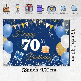 70th Birthday Decorations Backdrop Banner for Boys/Girls Happy 70 Years Old Fabric Sign Poster, Blue Photography Background 70th Birthday Party Supplies, 150 cm x 90 cm