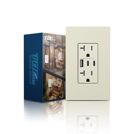 TOPELER USB Outlet, 30W 6.0A 3 Ports USB Electrical Socket with Type A & C Port, Duplex 20 Amp Tamper-Resistant Power Outlets, Screwless Wall Plate Included, ETL Listed, Light Almond
