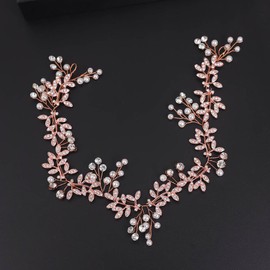 Rumtock Vintage Boho Rhinestones Beads Rose Gold Headband for Wedding Brides Women Girls Handmade Pearl Crystal Hair Accessories (Rose Gold)