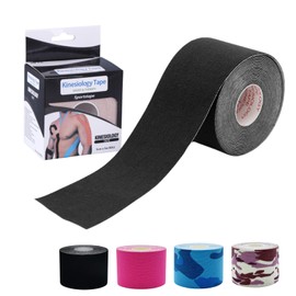 Kinesiology Tape 5CM*5M, Cotton Elastic Athletic Tape Uncut, JOMWEN Latex Free, Water Resistant Rock Tape KT Tape for Muscles, Physical Therapy，Stays on for Several Days (Black)