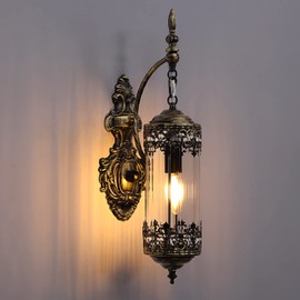 RONGHUAFUGUI Rustic Wall Sconce Industrial Vintage Nordic Glass Wall lamp Retro Metal Gold Painting Color Decorate Wall Light for Home Bedroom Bedside Corridor Aisle Foyer Bar