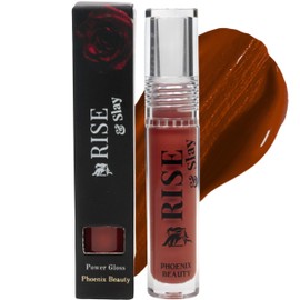 Phoenix Beauty Rise & Slay Power Gloss – High-Pigment Hydrating Lip Gloss with Hyaluronic Acid & Vitamin E, Non-Sticky Shine (Cognac, 4.5 ml)