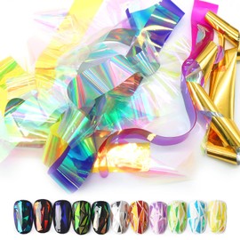 RICISUNG Hologram Refection Film Aurora Foil Hologram Sheet Aurora Nail Gel Nail Parts Aurora Foil Nail 10 Colors