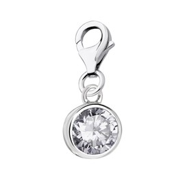 Quiges Charms Pendant Crystal White Round Cubic Zirconia Silver-Plated Women's Jewellery for Charm Bracelet, Crystal, Cubic Zirconia